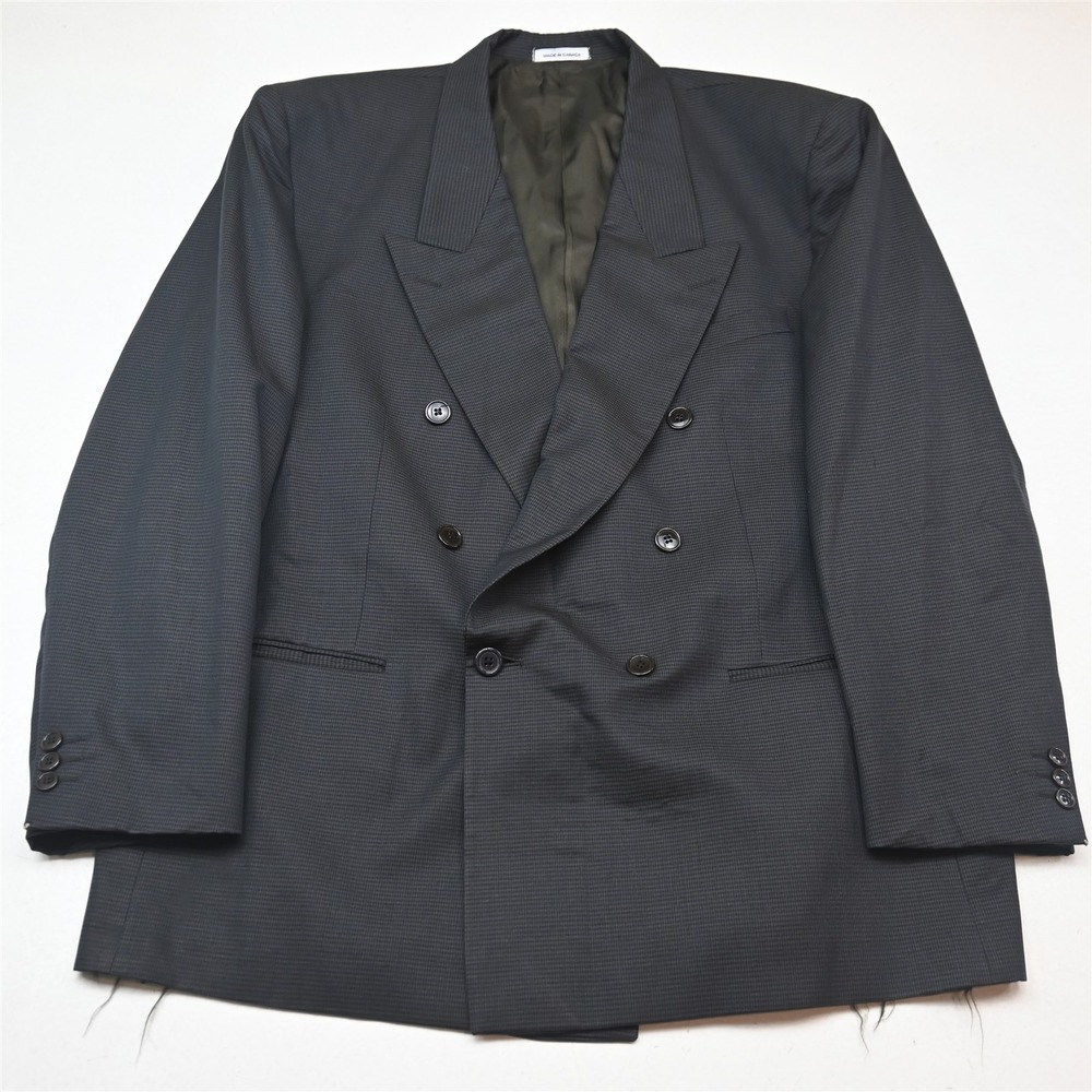 Vtg Yves Saint Laurent 48R Brown Houndstooth Wool Double Breasted Blazer